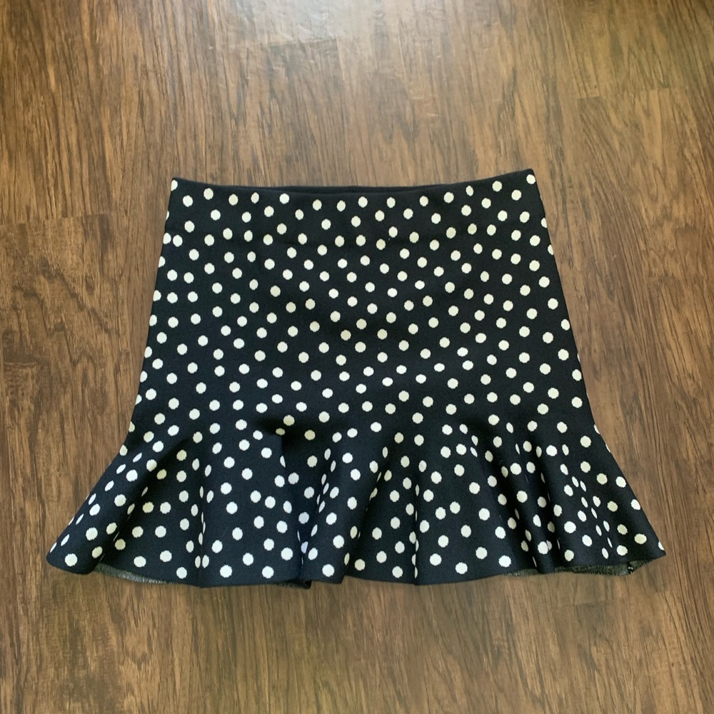 Express polka dot fit and flare ruffle mini sweater skirt